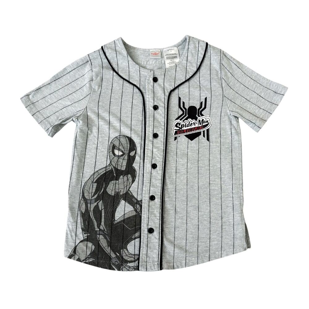 Marvel Spiderman Gray/Black Striped Short Sleeve Shirt Boys Size S